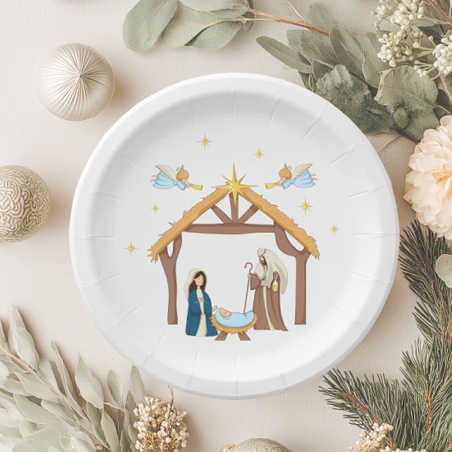 Prato De Papel Natal Cute Natividade (Nativity Christmas Plate)