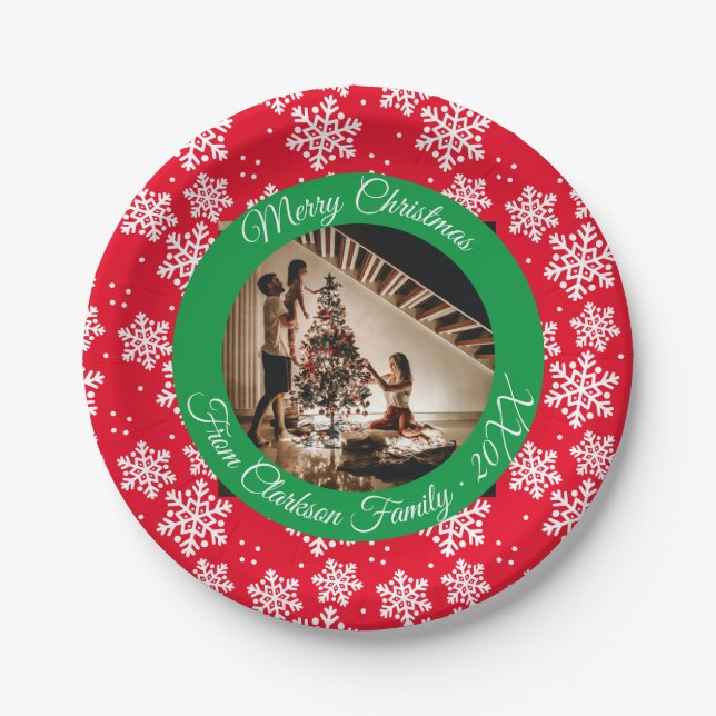 Prato De Papel Natal da foto da família (Frente)