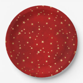 Prato De Papel Natal das Estrelas Douradas Vermelhas Elegantes