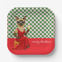 Prato De Papel Natal de baseball temático para os amantes de gato