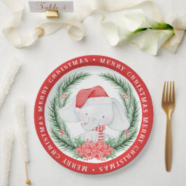 Prato De Papel Natal de Elefante Branco