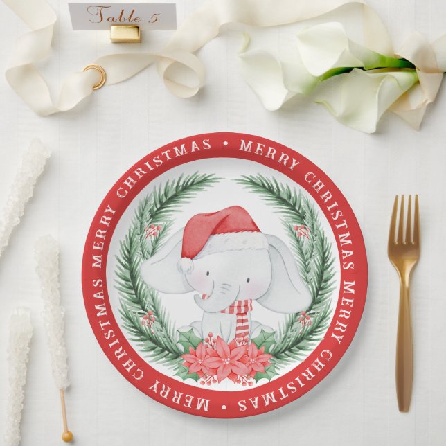 Prato De Papel Natal de Elefante Branco (Casamento)