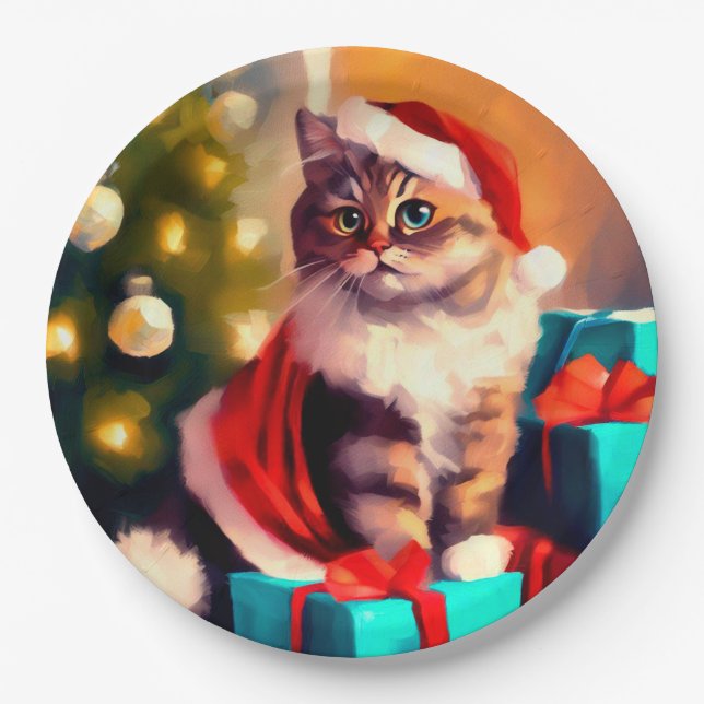 Prato De Papel Natal de gato pintado (Frente)