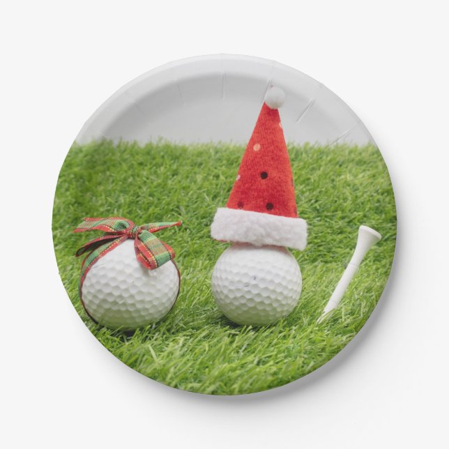 Prato De Papel Natal de golfe com bolas de golfe e chapéus de Pap (Frente)