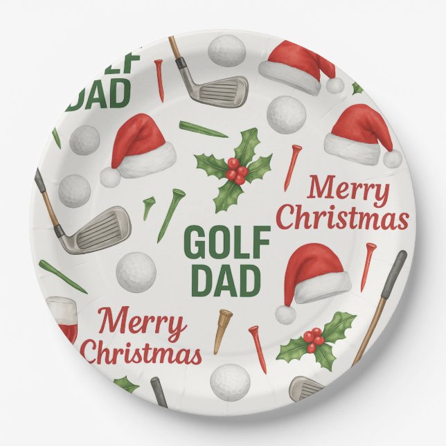 Prato De Papel Natal de golfe com ferro de vinho e teta para Pai  (Frente)
