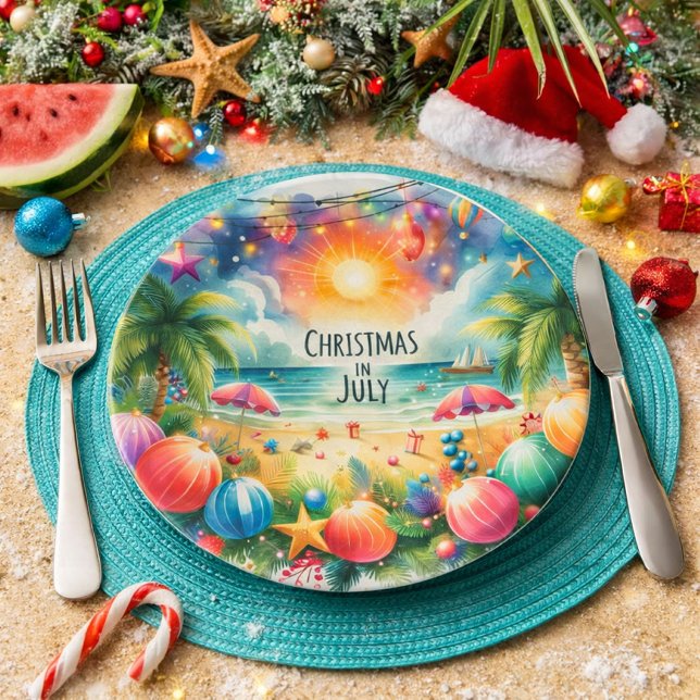 Prato De Papel Natal de Julho com Clima de Praia Tropical (Criador carregado)