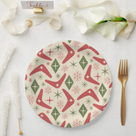 Prato De Papel Natal de Meados do Século com Boomerangs e Diamant
