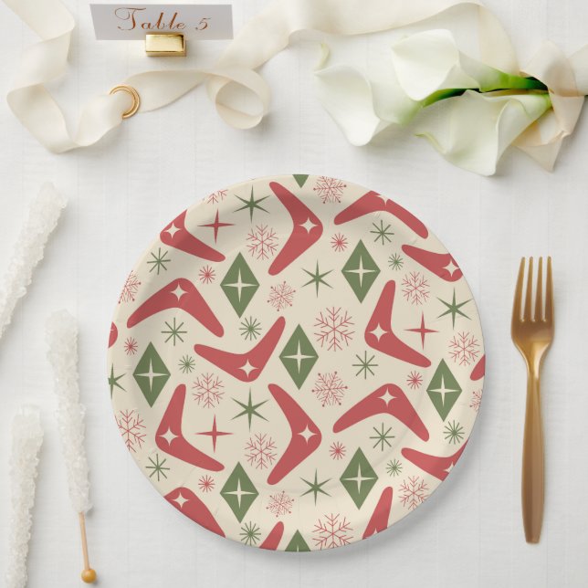 Prato De Papel Natal de Meados do Século com Boomerangs e Diamant (Casamento)