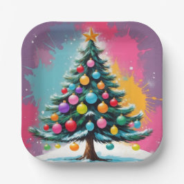 Prato De Papel Natal de pop art com salpicos de cores