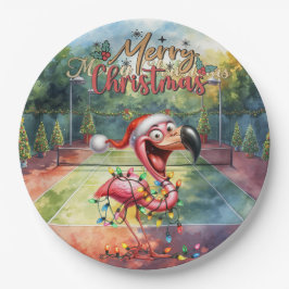 Prato De Papel Natal de Tênis com tema Flamingo