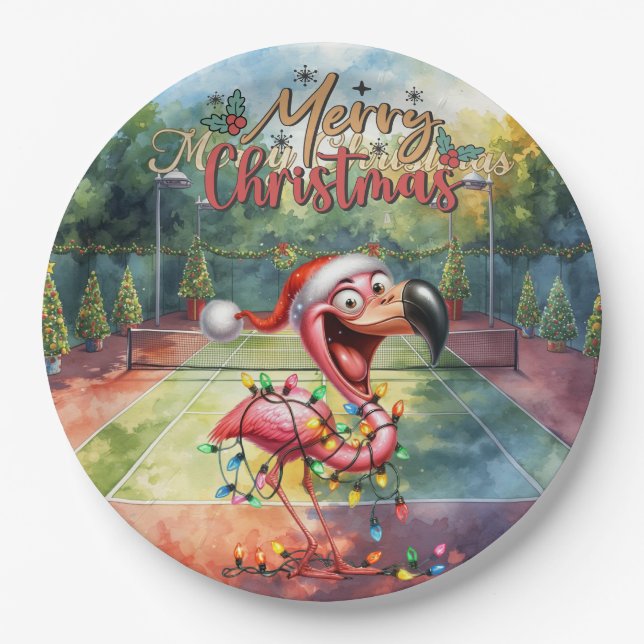 Prato De Papel Natal de Tênis com tema Flamingo (Frente)