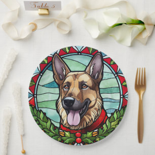 Prato De Papel Natal de Vidro german shepherd