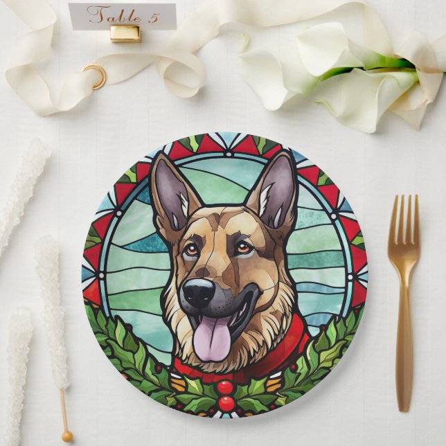 Prato De Papel Natal de Vidro german shepherd (Casamento)