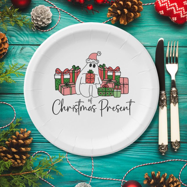 Prato De Papel Natal Divertido e Fofo (Simple Modern Cute Humorous Ghost Of Christmas Paper Plates )
