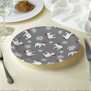 Prato de Papel Natal Elefante Branco (Cinza)