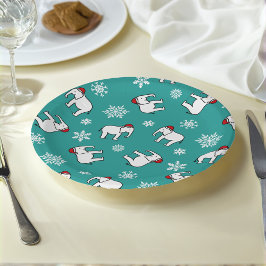 Prato de Papel Natal Elefante Branco (Turquesa)