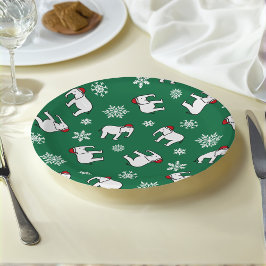 Prato de Papel Natal Elefante Branco (Verde)