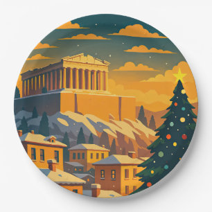 Prato De Papel Natal em Atenas • Cena de Feriado Festivo na Gréci