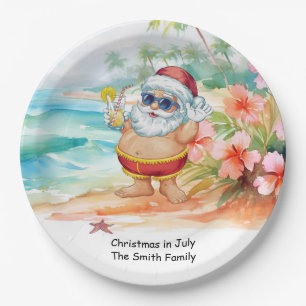 Prato De Papel Natal em Julho com PAPAI NOEL na praia