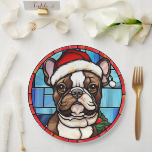 Prato De Papel Natal em Vidro Pintado Bulldog Francês