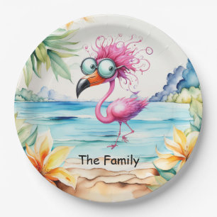 Prato De Papel Natal Flamingo em julho na praia Paper Plat