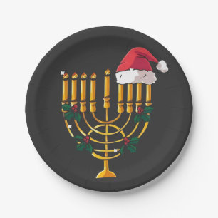 Prato De Papel Natal Hanukkah Judaico Papai Noel Menorá