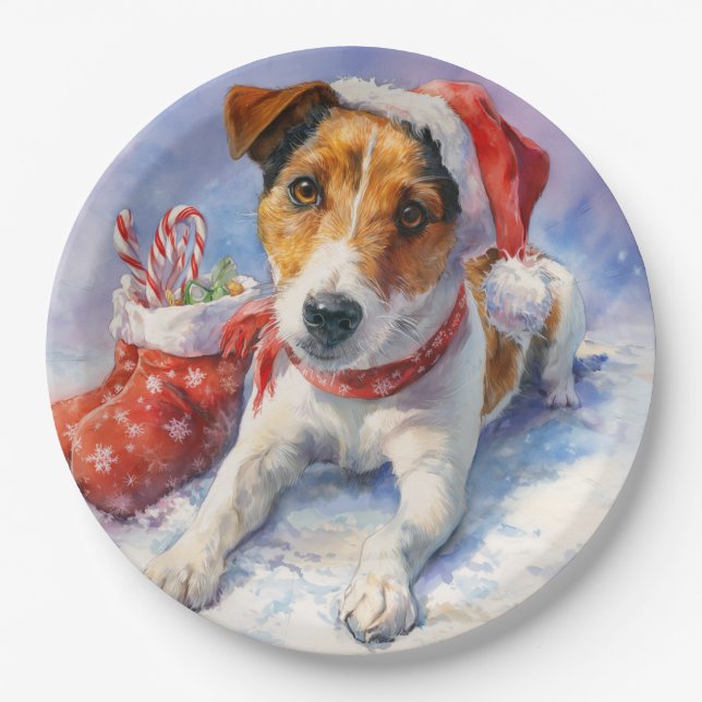Prato de Papel Natal Jack Russell (Frente)