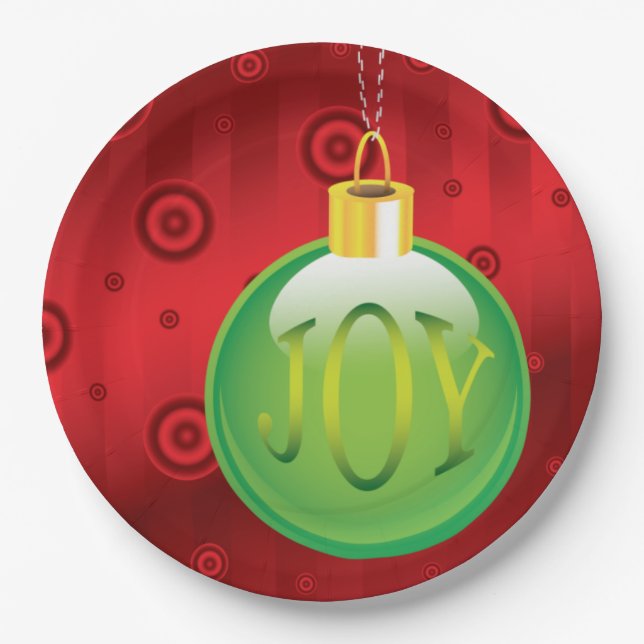Prato De Papel Natal Joy Green Ornament Holiday Red Xmas (Frente)