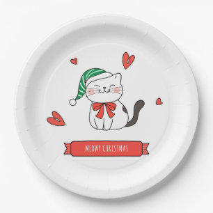Prato De Papel Natal Minimalista Gatinho do Papai Noel Meowy Chri