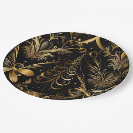 Prato De Papel Natal Ornate Preto e Dourado