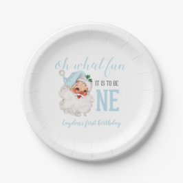 Prato De Papel Natal Papais noeis Azuis Primeiro Aniversário