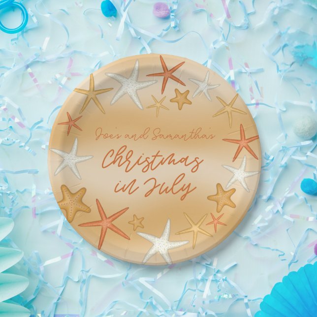 Prato De Papel Natal para o peixe-estrela em julho (Starfish Christmas in July Paper Plates)