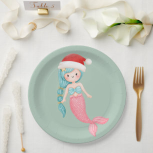 Prato De Papel Natal para Papais noeis de Sereia
