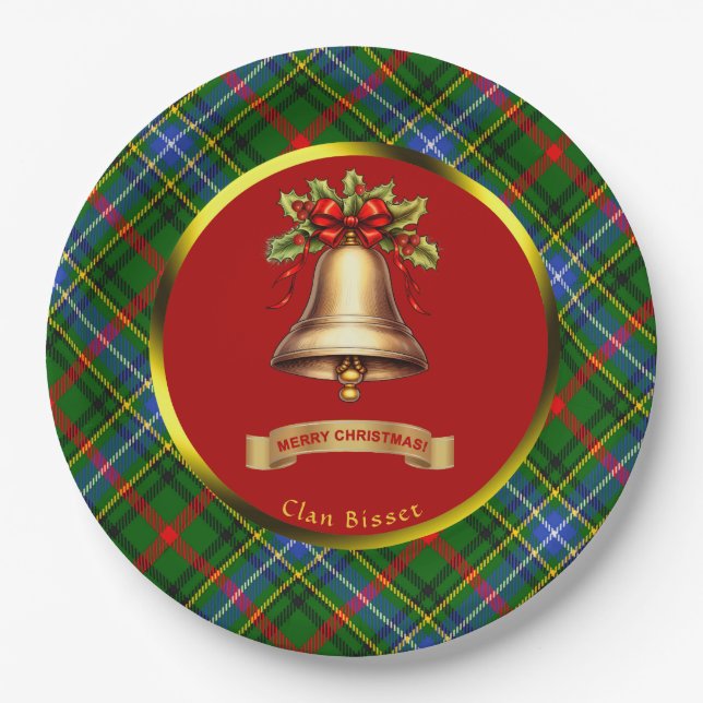 Prato De Papel Natal Personalizado Bisset Tartan (Frente)