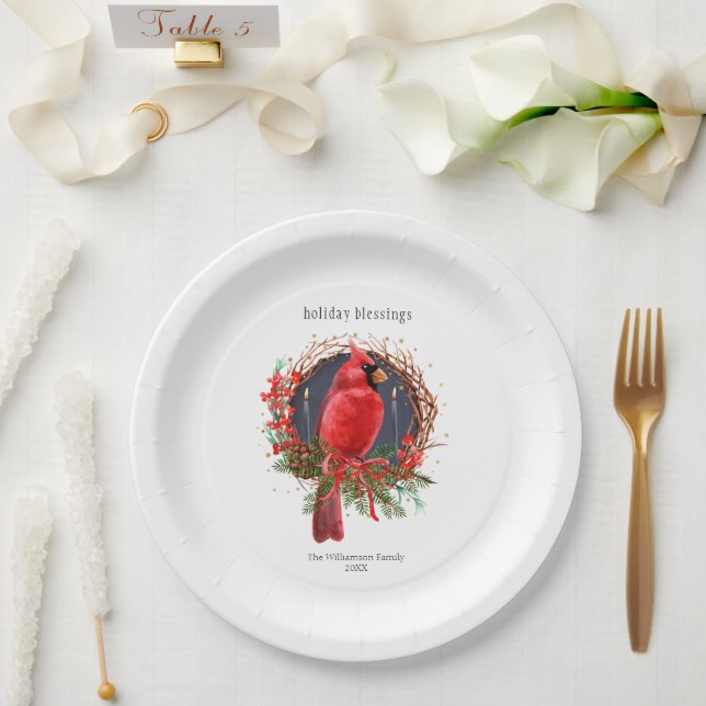 Prato De Papel Natal Red Cardinal Yule Solstice Boho Holiday (Casamento)