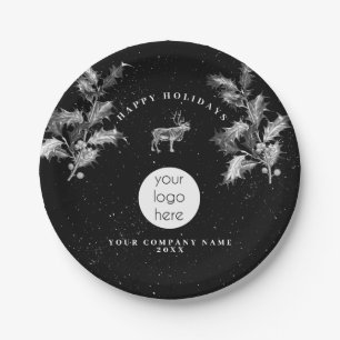 Prato De Papel Natal Rustic Black White Holidy Business