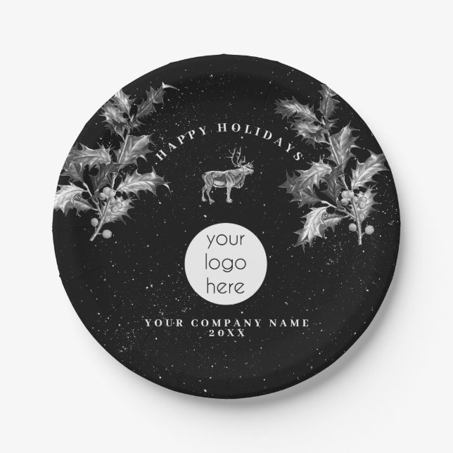 Prato De Papel Natal Rustic Black White Holidy Business (Frente)