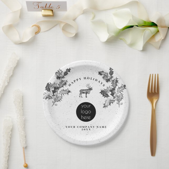 Prato De Papel Natal Rustic Black White Holidy Business (Casamento)