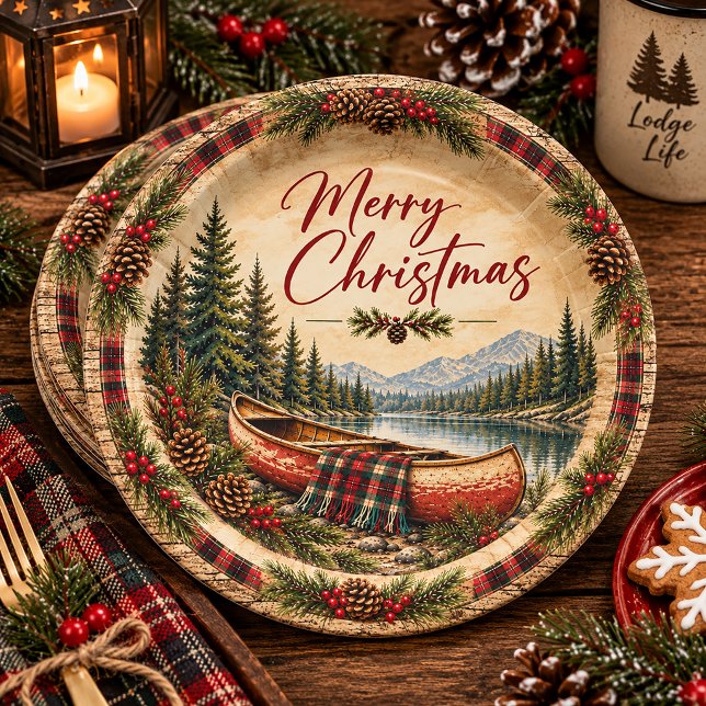 Prato De Papel "Natal Rústico com Canoa | (Criador carregado)
