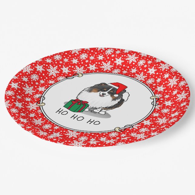 Prato De Papel Natal Santa Hat Pomeraniano (tricolor) (Inclinado)