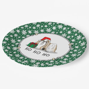 Prato De Papel Natal Santa Hat Shih Tzu (branco-tan)
