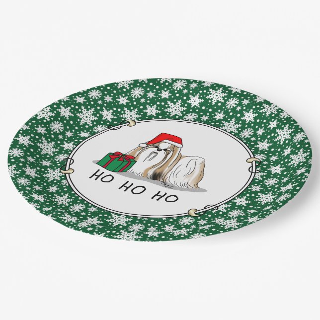 Prato De Papel Natal Santa Hat Shih Tzu (branco-tan) (Inclinado)