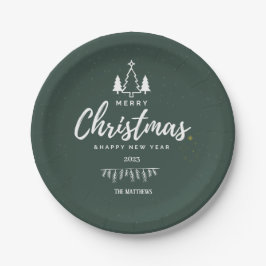 Prato De Papel Natal verde e Feliz ano novo 2023