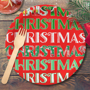 Prato De Papel Natal Verde Vermelho Festivo