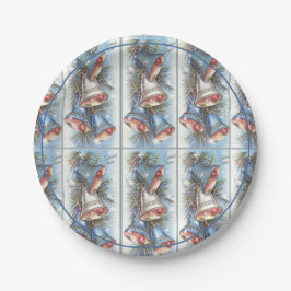 Prato De Papel Natal Vintage Azul Sinos de Prata