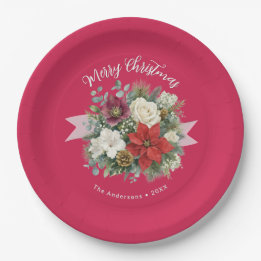 Prato De Papel Natel Natal Floral Elegante Personalizado Férias