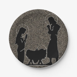 Prato De Papel Natividade preta e Dourado Textured