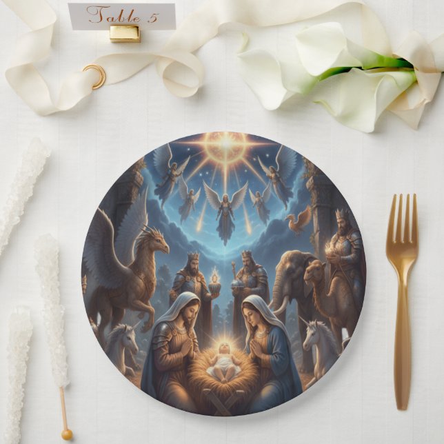 Prato De Papel Nativity Scene Christmas Plate – Holy Night Décor (Casamento)