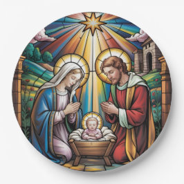 Prato De Papel Nativity Stained Glass Art – Holy Family Christmas