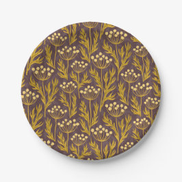 Prato De Papel Natural Floral Pattern: Golden Accents  Dark Canva